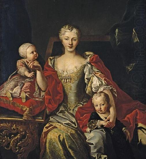 Portrait of Polyxena Christina of Hesse-Rotenburg with her two oldest children, the future Victor Amadeus III and Princess Eleonora, Martin van Meytens